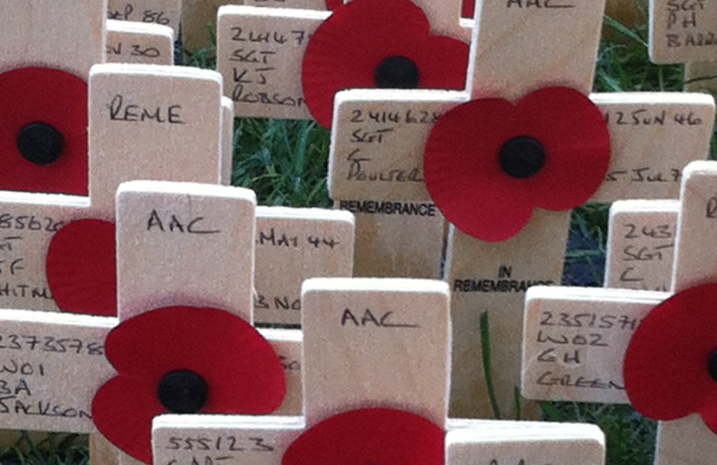 Crosses outside Westminster Abbey (pre-Covid) remembering all those who have fallen serving with army aviation.
