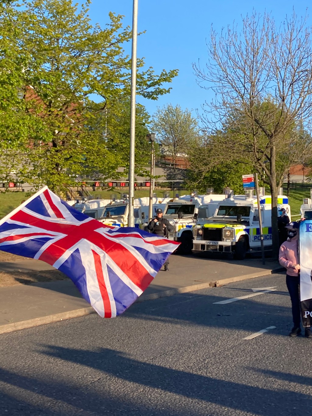 Loyalists protest peacefully against the Northern Ireland protocol that has effectively created a border between NI and Great Britain.